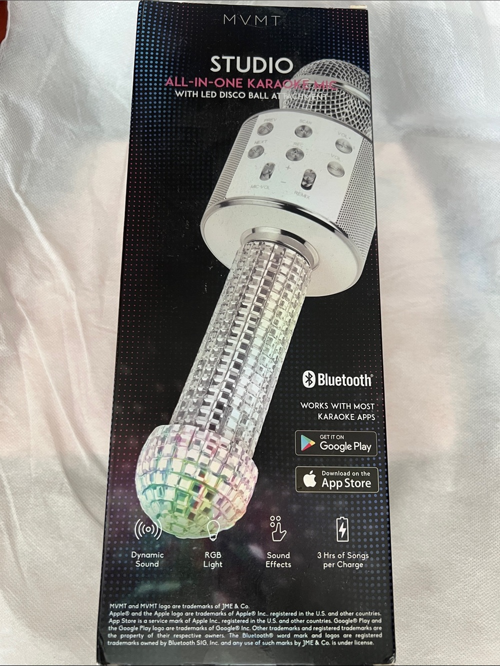 MVMT Silver Studio All-In-One Bluetooth Karaoke Microphone with RGB Disco Ball